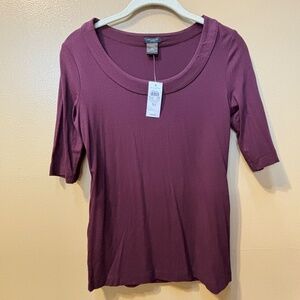 Ann Taylor Factory Elbow-Length Sleeve Maroon Top Size XS NWT